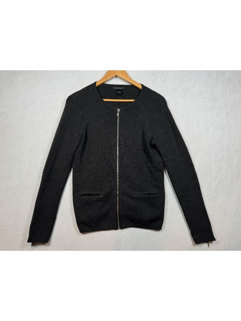 Elena Solano 100% Italian Merino Wool Cardigan Sweater Charcoal Gray Women's M
